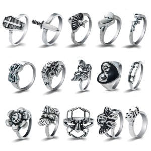 European and American Cross border Spirit Snake Retro Vintage Vintage Pairing Ring Skull Head Poker A Card Love Dice Men's and Women's Ring Wholesale