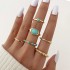 European and American cross-border new turquoise Fried Dough Twists ring 6-piece gold wave finger joint ring turquoise women's ring