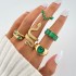 European and American popular jewelry rings, hand accessories, exaggerated personality, snake shaped heart, imitation emerald, diamond set, five piece ring set for women