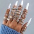 Cross border New Fashionable Versatile Leaf Love Ring Set Personalized Geometric Stacked Joint Ring Multi piece Set