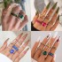 European and American Light Luxury Jewelry Creative Green Diamond Set Serpentine Ring 6-piece Set Retro Emerald Zircon Joint Ring