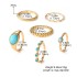 European and American cross-border new turquoise Fried Dough Twists ring 6-piece gold wave finger joint ring turquoise women's ring