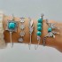 Cross border Bohemian style turquoise leaf bracelet with ethnic style bow flower turquoise bracelet set