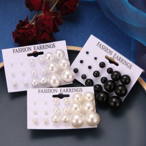 European and American cross-border simple classic versatile size pearl earrings 9 pairs of white card ear needles ball earrings batch