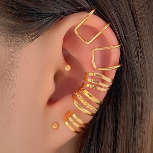 Cross border creative minimalist ins ear hole free ear bone clip personalized multi-layer hollow C-shaped ear clip niche design earrings