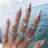 Ethnic style retro inlaid turquoise carved feather ring, fashionable and personalized 8-piece combination ring set