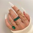 Cross border geometric green rhinestone ring with retro snake shaped alloy 6-piece set, personalized joint ring for Europe and America