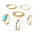 European and American cross-border new turquoise Fried Dough Twists ring 6-piece gold wave finger joint ring turquoise women's ring