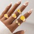 European and American Cross border Jewelry Brown Love Drop Oil Ring Six Piece Set Geometric Flower Ring Combination Set