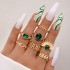 Cross border retro, personalized, fashionable metal imitation emerald, diamond studded heart-shaped snake shaped ring, multi piece set for women in Europe and America