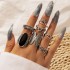 New European and American retro black gemstone inlaid nine piece ring set, geometric snake shaped crown leaf ring set