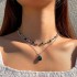 Cross border imitation grandmother emerald temperament versatile multi-layer bow necklace light luxury diamond inlaid love flower necklace