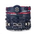 Retro bead bracelet for men, fashionable hollow triangular leather bracelet and bracelet, multi-layer wide wrapped jewelry