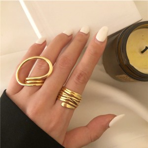 European and American gold exaggerated line ring, female Instagram fashion, internet celebrity temperament, personality, hip-hop, jumping, di, open mouth eating ring