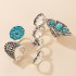 European and American cross-border popular jewelry retro ethnic style turquoise elephant geometric graphic 7-piece set silver ring set