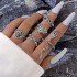 European and American Cross border New Jewelry Ring Vintage Ethnic Style Mushroom Love Moon Leaf Ancient Silver 7-piece Set Ring