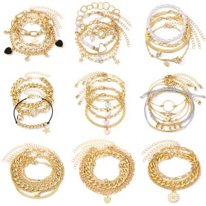 European and American cross-border retro thick chain personalized bracelet mixed and matched open bracelet bracelet, hand decoration layered style set bracelet wholesale