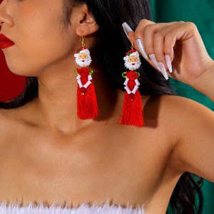 European and American Cross border Santa Claus Long Tassel Earrings Christmas Series Design Sense Flower Beaded Earrings for Women