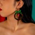 European and American Cross border New Christmas Tree Bow Colored Wreath Earrings Personalized Bell Christmas Series Earrings for Women