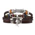 Vintage leaf rope woven handmade bead woven bracelet, fashionable multi-layer leather bracelet set for men and women