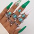 European and American cross-border popular jewelry retro ethnic style turquoise elephant geometric graphic 7-piece set silver ring set