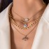 Cross border jewelry light luxury diamond inlaid blue devil's eye pendant collarbone chain fashionable temperament imitation pearl necklace for women