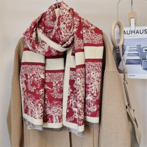 Autumn and winter new retro ethnic style jacquard double-sided imitation cashmere thick scarf with tassel high-end feeling shawl outer outfit