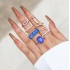 European and American Light Luxury Jewelry Creative Green Diamond Set Serpentine Ring 6-piece Set Retro Emerald Zircon Joint Ring