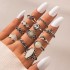 Ethnic style retro inlaid turquoise carved feather ring, fashionable and personalized 8-piece combination ring set