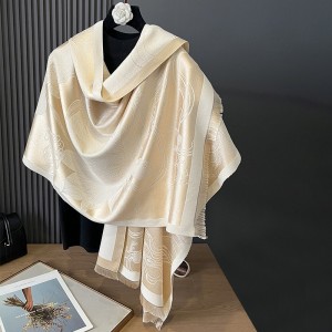 Autumn and Winter Double sided Cashmere Antique Lotus Thickened Warm Tencel Cotton Scarf Air Conditioning Room Neck Protection Shawl Exterior