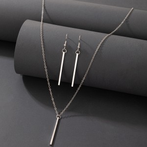 Ins style simple and fashionable OL rectangular pendant combination jewelry silver geometric earrings necklace set