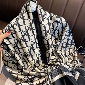 Spring new Korean version simulated silk scarf women's plain printed beach towel letter warm shawl new silk forging wholesale