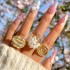 Cross border Jewelry Ins Cool Style Gold Solid Circle Hollow Ring Personalized Simple Geometry Multi piece Set Stacked Ring