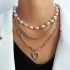 Cross border fashion hot selling retro love peach heart pearl gold necklace 3-piece set multi-layer stacked collarbone chain for women