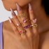 AliExpress Pink Drip Oil Mushroom Star Ring Set Butterfly Love Diamond Palm Ring Seven Piece Set