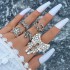 European and American punk dark butterfly skull hollow face ring multi piece set, personalized and trendy vintage ring set