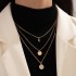 European and American new geometric circular tassel necklace alloy buckle ring rhinestone tassel concave convex circular pendant 4-layer necklace