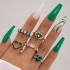 Cross border retro, personalized, fashionable metal imitation emerald, diamond studded heart-shaped snake shaped ring, multi piece set for women in Europe and America