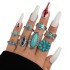 Ethnic style retro inlaid turquoise carved feather ring, fashionable and personalized 8-piece combination ring set