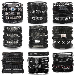 Cross border men's DIY woven suit leather bracelet, hot selling in Europe and America, skull bead punk style combination bracelet