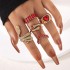 European and American popular jewelry ring bracelet snake shaped heart imitation emerald set with diamonds ins style five piece ring set for women