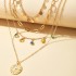 European and American new geometric circular tassel necklace alloy buckle ring rhinestone tassel concave convex circular pendant 4-layer necklace