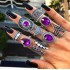 New Cross border Retro Water Drop Diamond Set Purple Gemstone Joint Ring Geometric Hollow Triangle Ring 9-Piece Set for Women