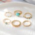 European and American cross-border new turquoise Fried Dough Twists ring 6-piece gold wave finger joint ring turquoise women's ring