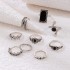 New European and American retro black gemstone inlaid nine piece ring set, geometric snake shaped crown leaf ring set