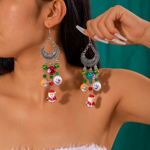 Amazon Cross border Ethnic Style Beaded Santa Claus Tassel Earrings Colorful Snowflake Beaded Christmas Earrings for Women