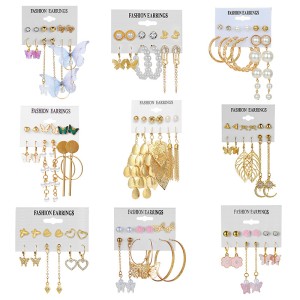 European and American cross-border long tassel butterfly earrings asymmetrical alloy pearl butterfly pendant earrings card earrings