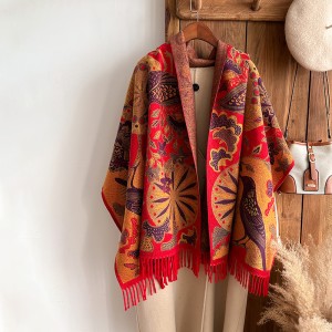 2024 Autumn and Winter Ethnic Windbird and Plant Collision Combined with Elegant Outing Imitation Cashmere Warm Scarf Shawl for Women