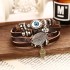 Vintage leaf rope woven handmade bead woven bracelet, fashionable multi-layer leather bracelet set for men and women