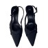 ZA2024 New Product: High Heels with Thin Heels, Black Silk, One Line with Headband, Back Air Sandals, Pointed Exposed, Single order Shoes for Women